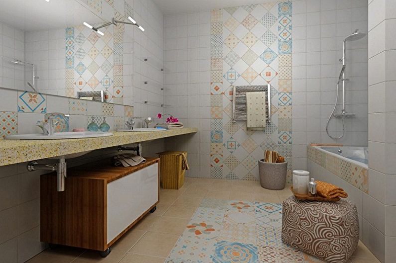 Tile patchwork sa loob ng banyo