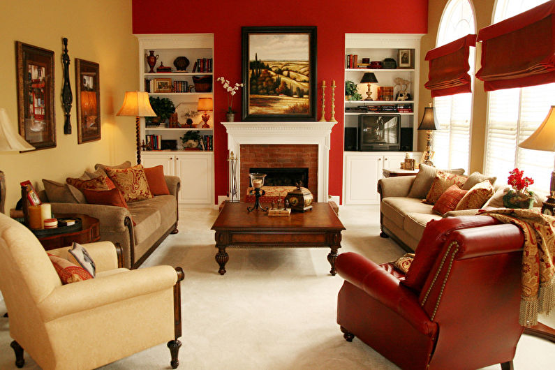 The combination of colors in the interior of the living room - Warm colors