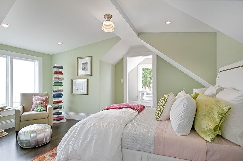 Pistachio color in the bedroom interior - Design photo