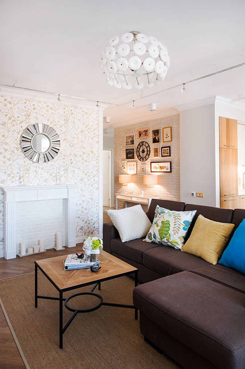 Wallpaper under the brickwork in the interior of the hallway - Design photo