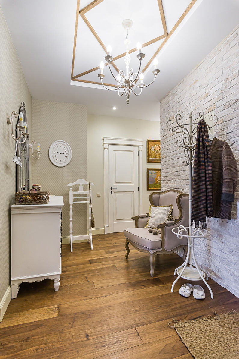 Wallpaper under the brickwork in the interior of the hallway - Design photo