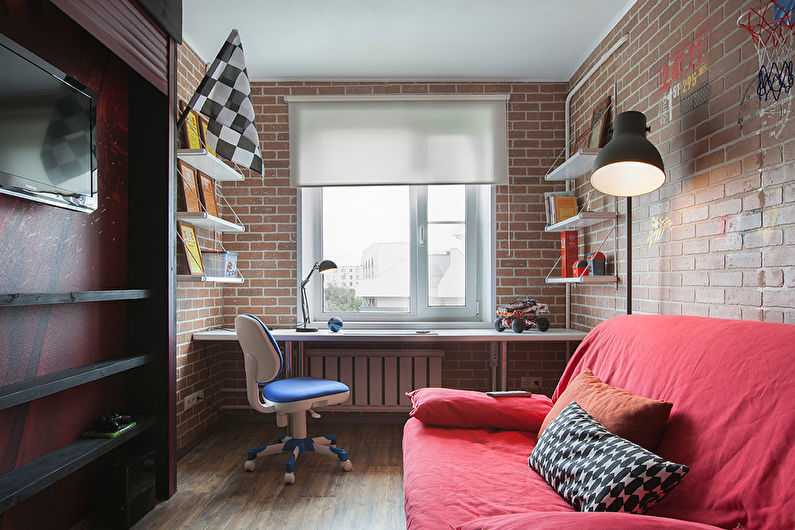 Wallpaper under a brick in the interior of a child’s room - Design photo