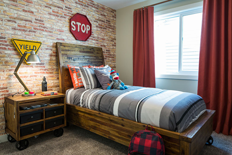 Wallpaper under a brick in the interior of a child’s room - Design photo