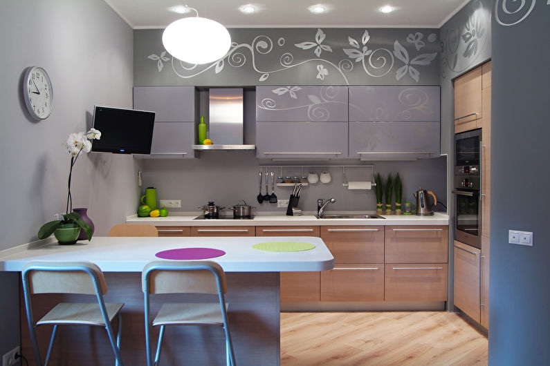 Gray kitchen 10 sq.m. - Interior Design