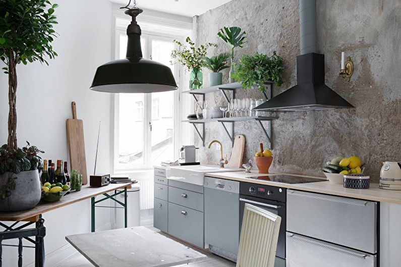 Gray kitchen 10 sq.m. - Interior Design