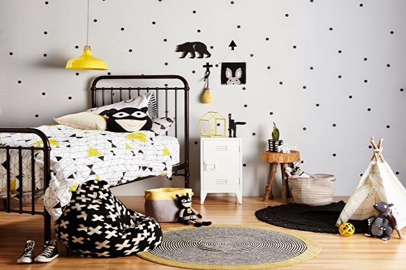 Zwart-wit behang in een kinderkamer - Design foto