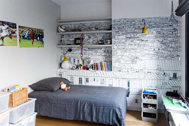 Zwart-wit behang in een kinderkamer - Design foto