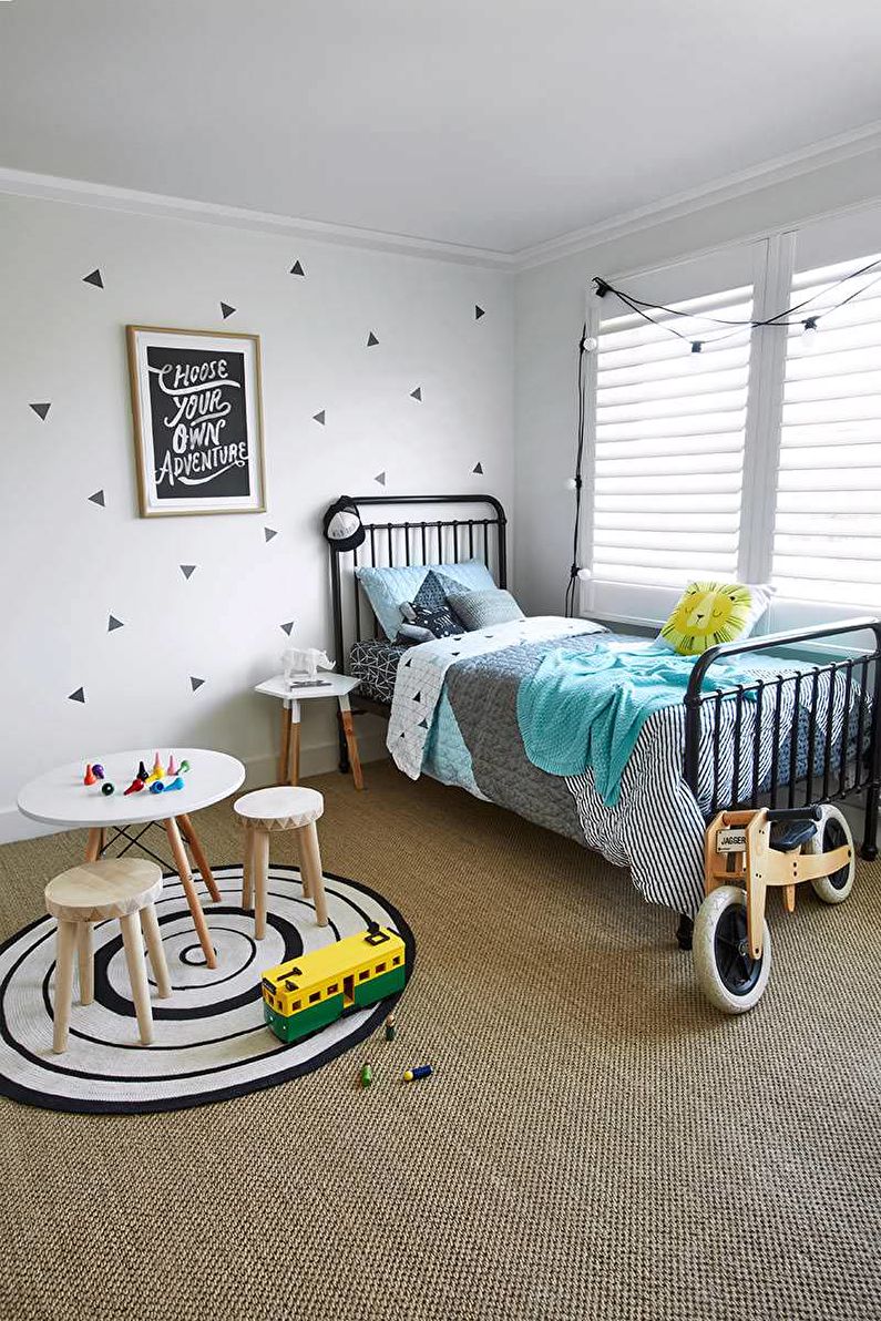 Zwart-wit behang in een kinderkamer - Design foto