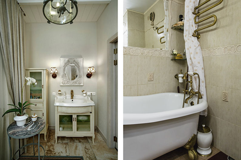 Shabby chic tarzında bir banyo iç tasarım - fotoğraf