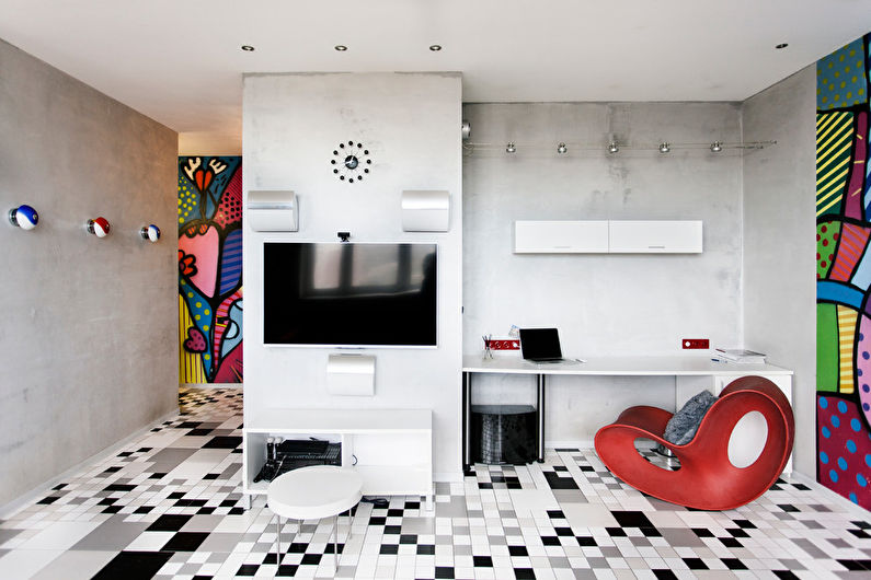 Plasterboard single level ceiling in the living room