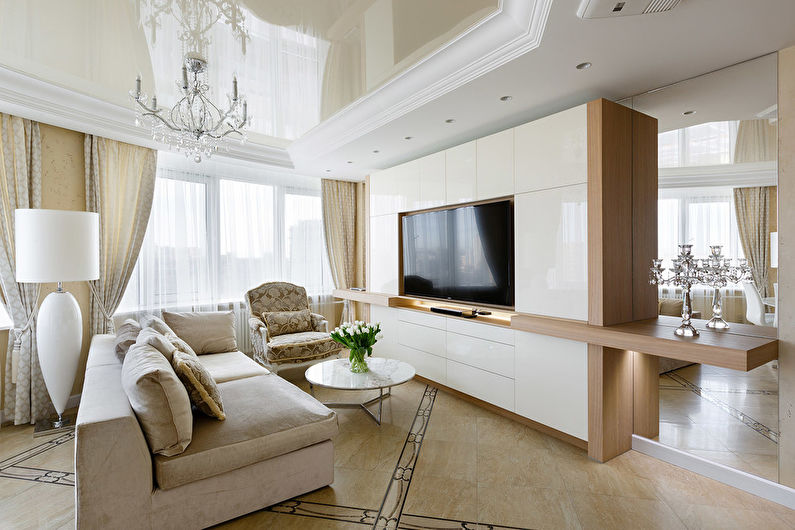 Combined plasterboard ceilings in the living room