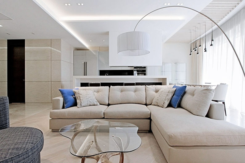 Plasterboard ceiling in the living room - photo