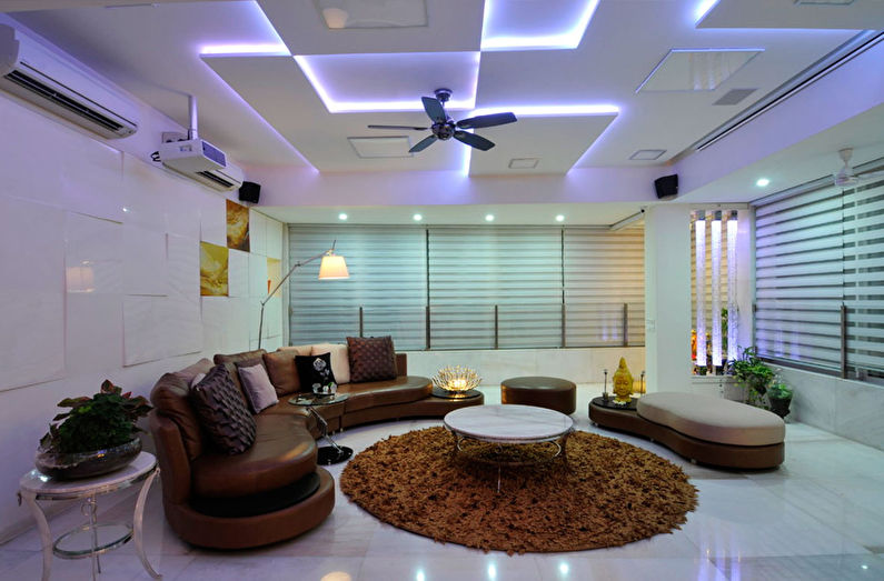 Plasterboard ceiling in the living room - photo