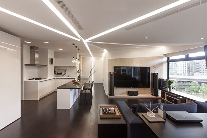 Plasterboard ceiling in the living room - photo