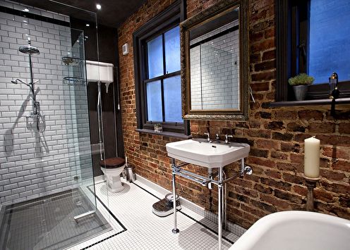 Loft tarzı banyo (+65 fotoğraf)