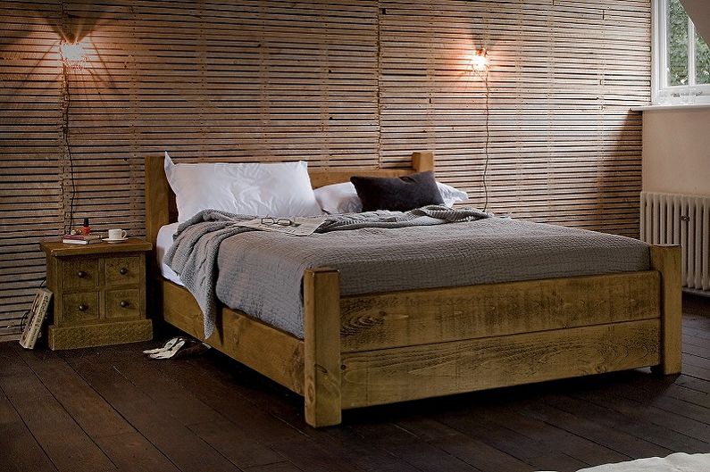 Cama doble de madera