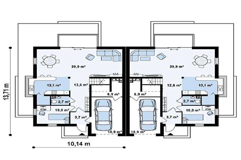 โครงการทันสมัยของบ้านชั้นเดียวพร้อมโรงรถ - ดูเพล็กซ์พร้อมโรงรถ