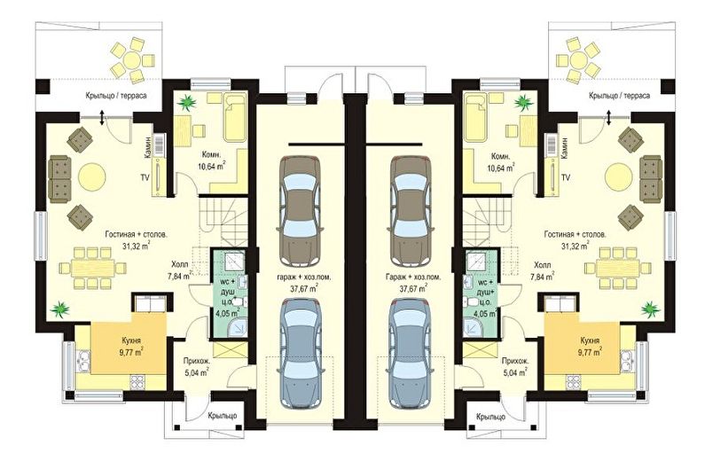 Ang mga modernong proyekto ng mga bahay na may isang palapag na may garahe - Duplex na may garahe