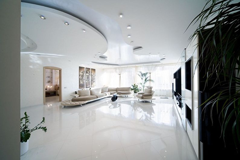 Two-level plasterboard ceilings - photo