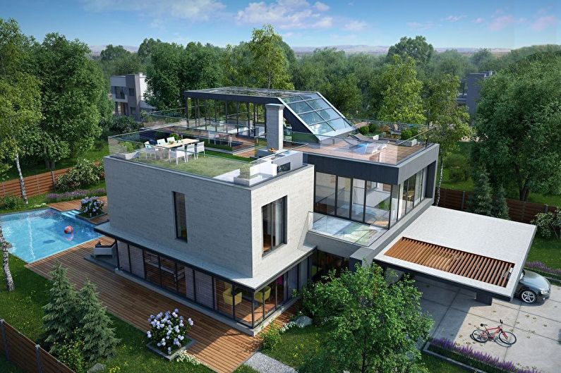 Moderne Projekte zweistöckiger Häuser - zweistöckiges Haus mit Flachdach