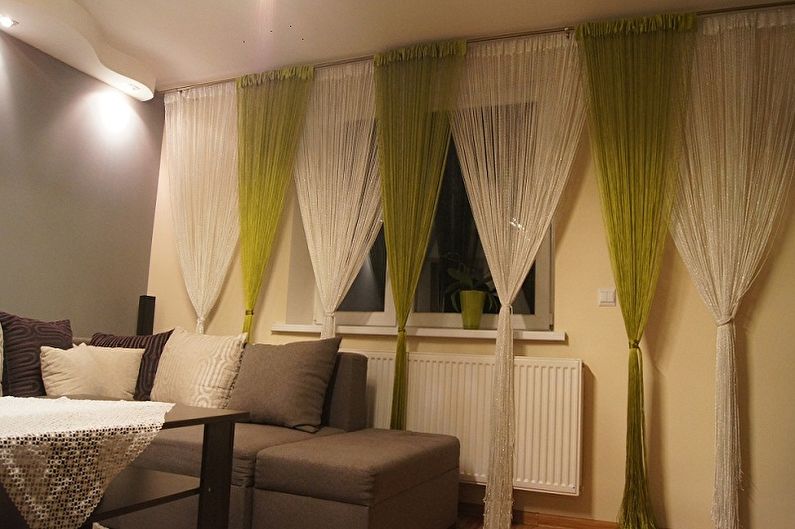 Filament curtains in the interior of the living room