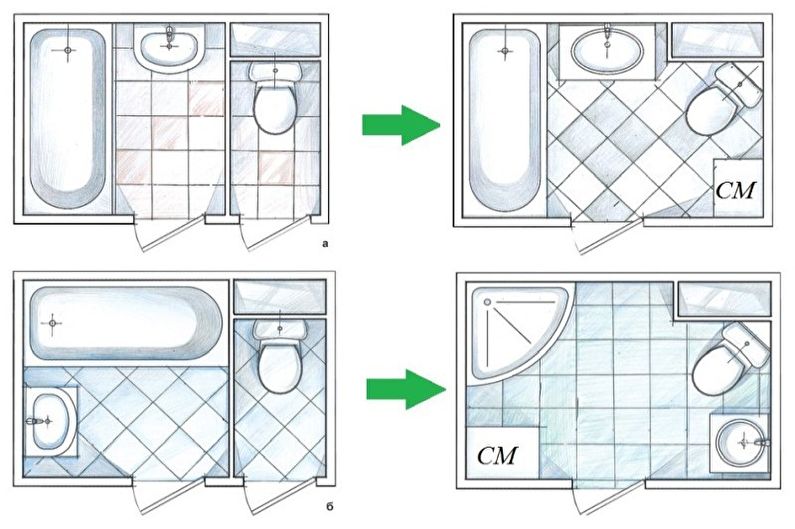 Omplanlægning af en lejlighed i Khrushchev - Omplanlægning af et badeværelse