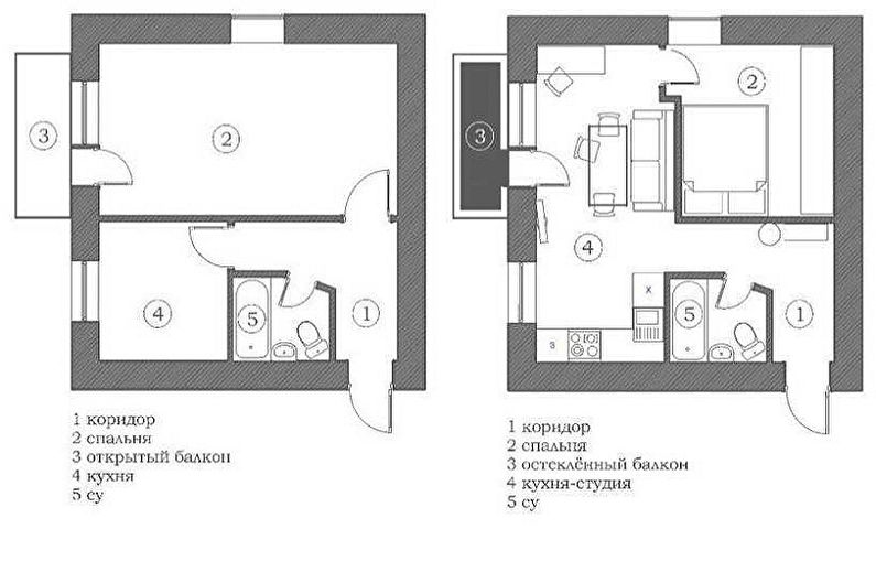 Tái phát triển một căn hộ studio ở Khrushchev - Dự án 2