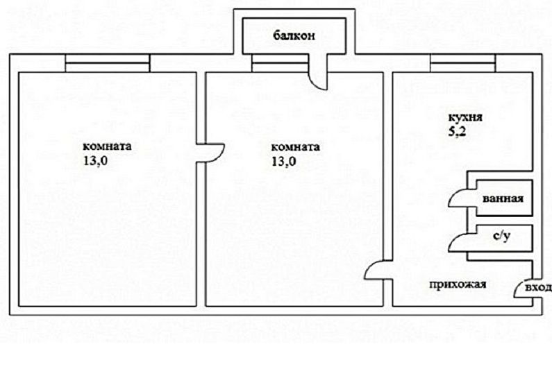 Sanácia dvojizbového bytu v Khrushcheve - projekt 2