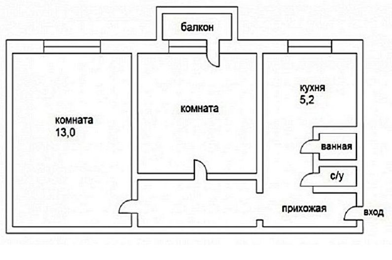 Преустройство на двустаен апартамент в Хрушчов - проект 2