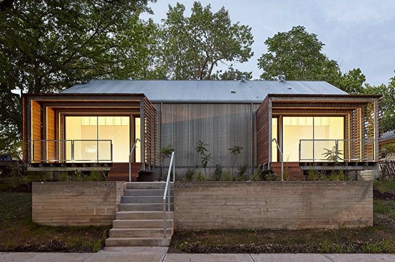 Projectes moderns de cases d'una sola planta. Casa d'una sola planta amb dues entrades