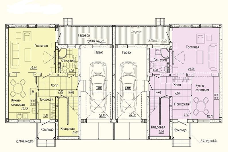 Proyectos modernos de casas de un piso - Casa de un piso con dos entradas