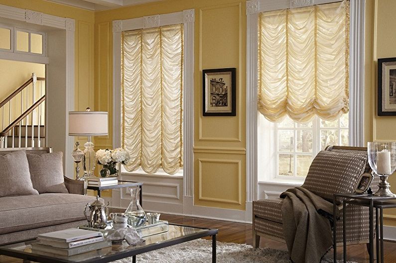 French curtains in the interior of the living room