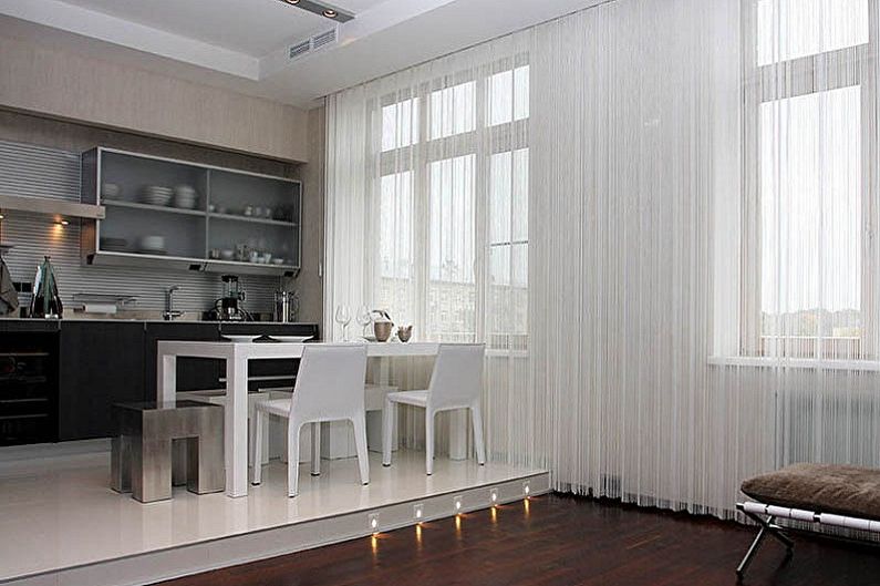 Cortinas de filamento (65 fotos): tipos y características, ideas