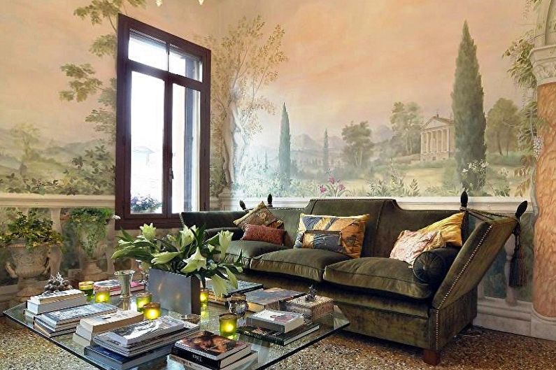 Fresco di dinding (90 foto): idea hiasan