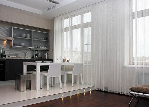 Cortinas de filamento (65 fotos): tipos y características, ideas