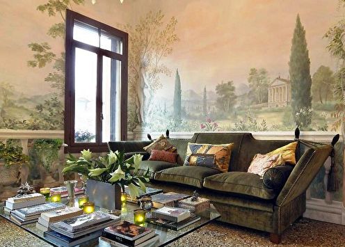 Fresco di dinding (90 foto): idea hiasan