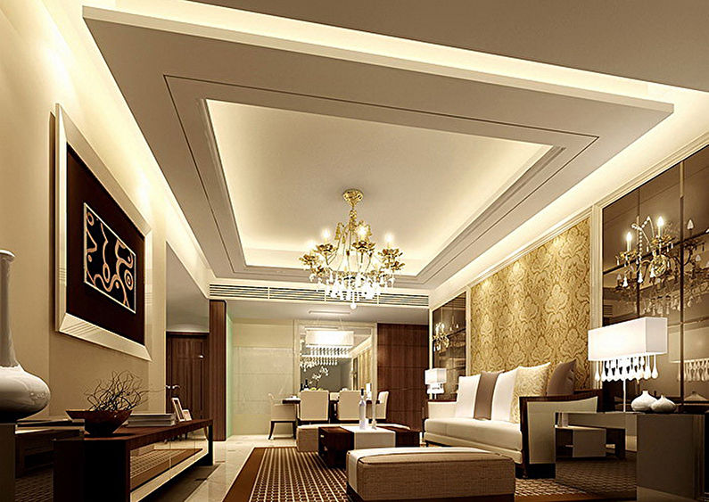 Plasterboard ceiling design in the living room