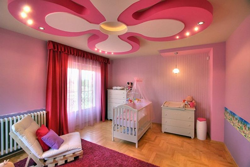 Ontwerp van een gipsplaatplafond in een kinderkamer