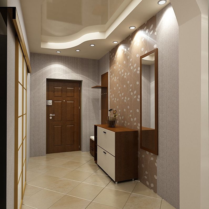 Design del soffitto in cartongesso nella hall d'ingresso