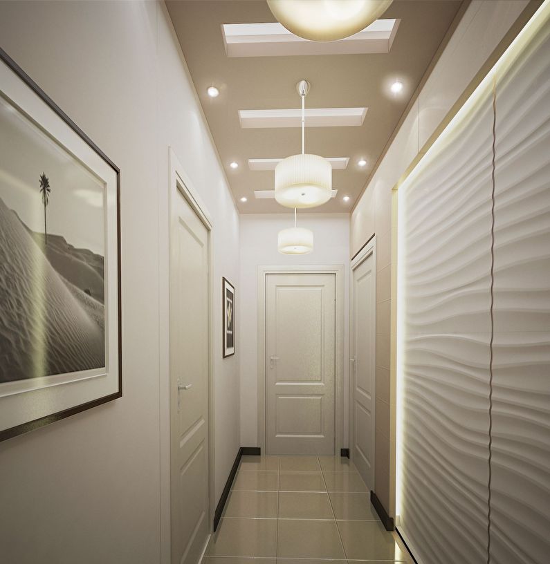 Drywall ceiling design in the corridor