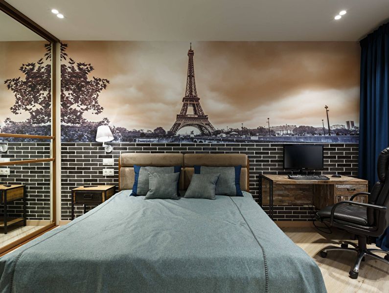 Horizontal combination of wallpaper in the bedroom