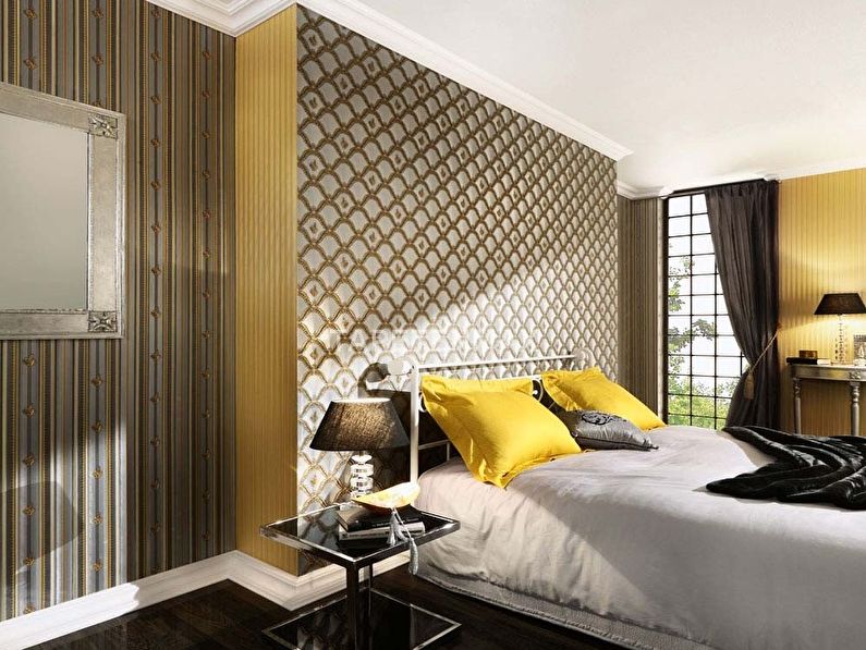 Classic-style bedroom - a combination of wallpapers