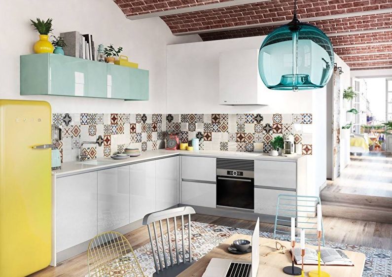 Cocina de estilo escandinavo con mosaicos - diseño de interiores