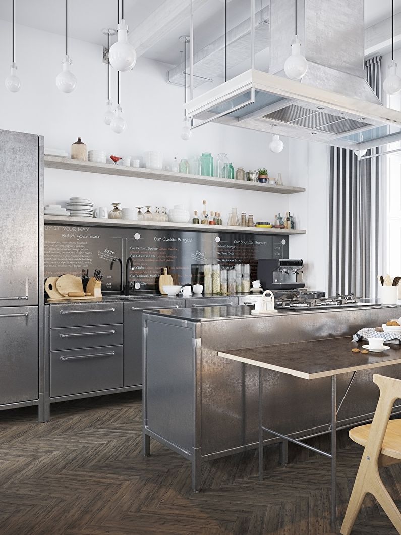 Keuken in Scandinavische stijl met metalen gevels - interieurdesign