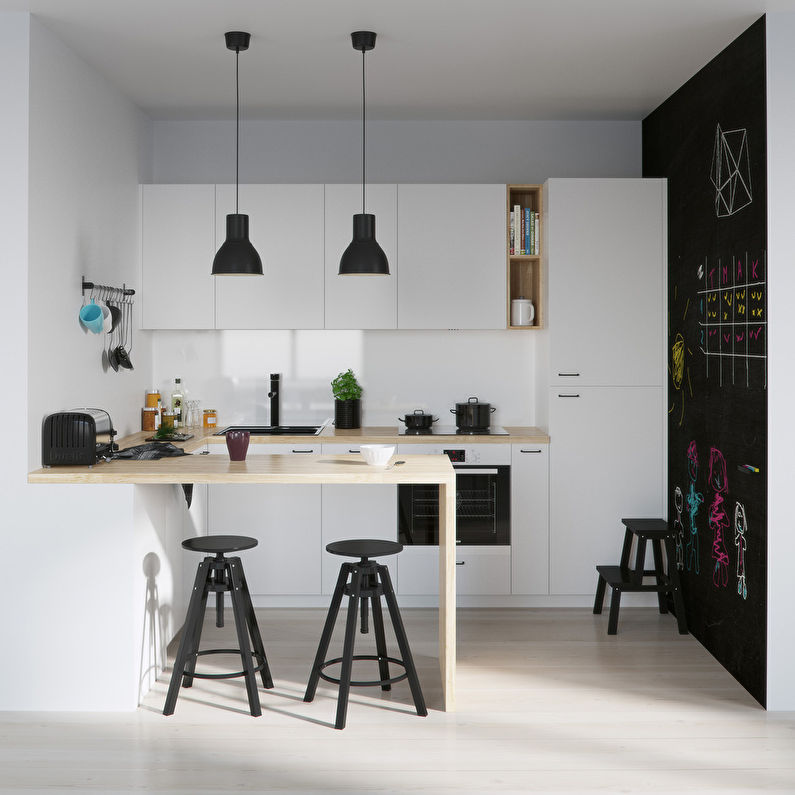 Zwart en wit Scandinavische keuken - interieur design