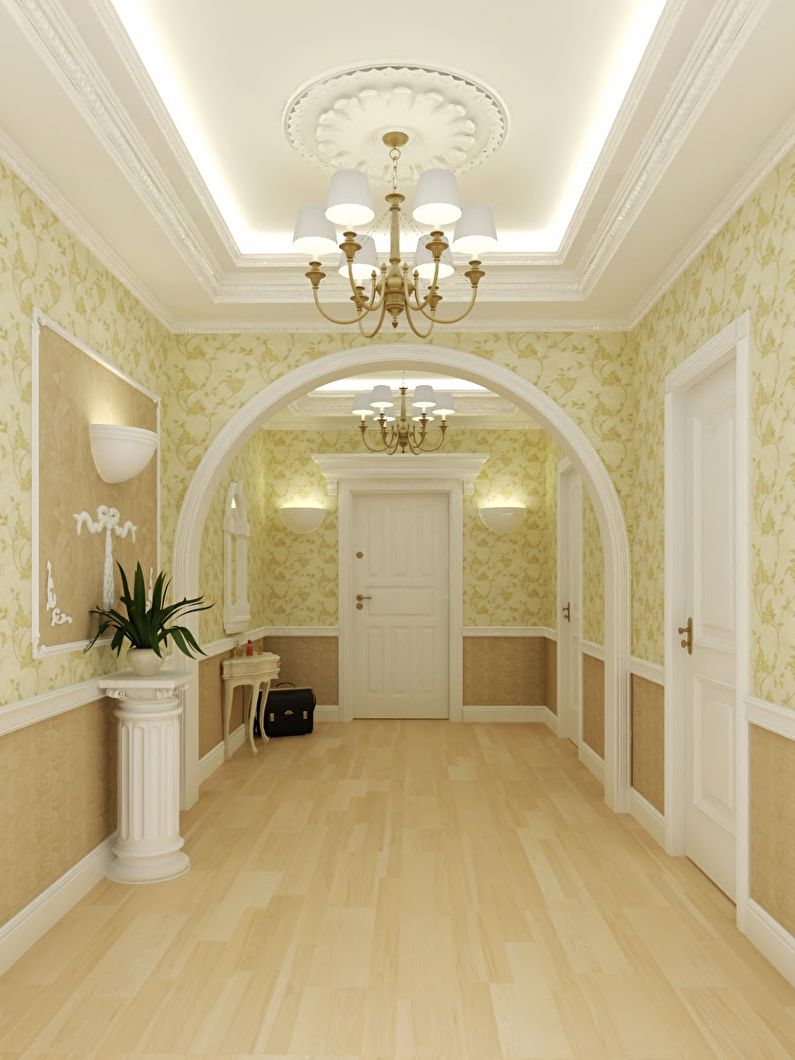 Drywall arch in the corridor - classic style, design