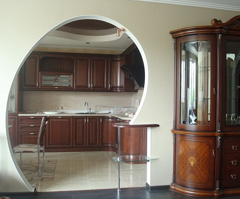 Round plasterboard arch in the kitchen - design