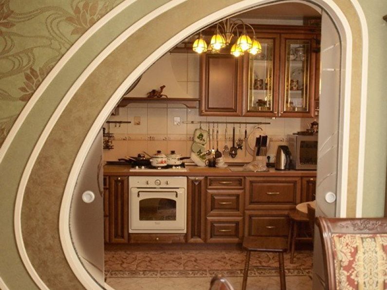 Arco curvo de paneles de yeso en la cocina - Diseño