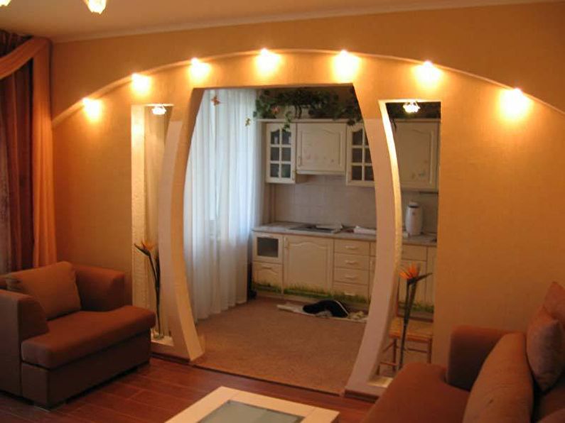 Drywall arch in the kitchen interior