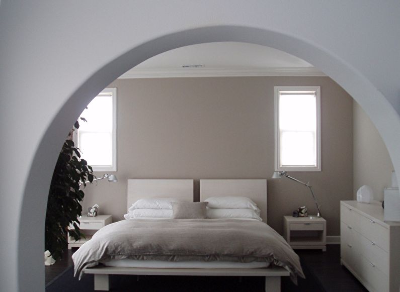 Interior drywall arch in the bedroom - design